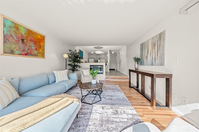 living room with wood finished floors