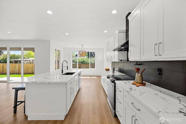 1322 114th St S, Tacoma, WA 98444 - kitchen featuring appliances with stainless steel finishes, plenty of natural light, a sink, and wall chimney exhaust hood