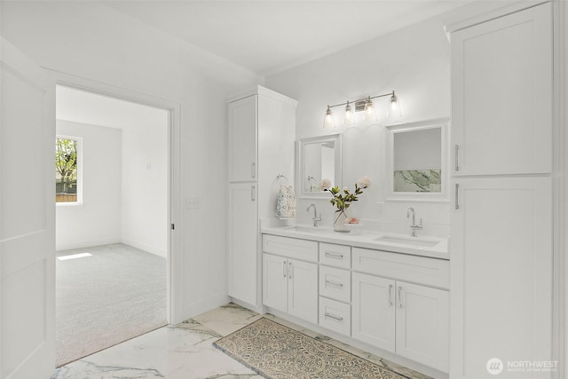 1322 114th St S, Tacoma, WA 98444 - full bathroom with double vanity, a sink, and marble finish floor