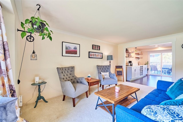 972 16th Ct, Mukilteo, WA 98275 - carpeted living room featuring ornamental molding and a dry bar
