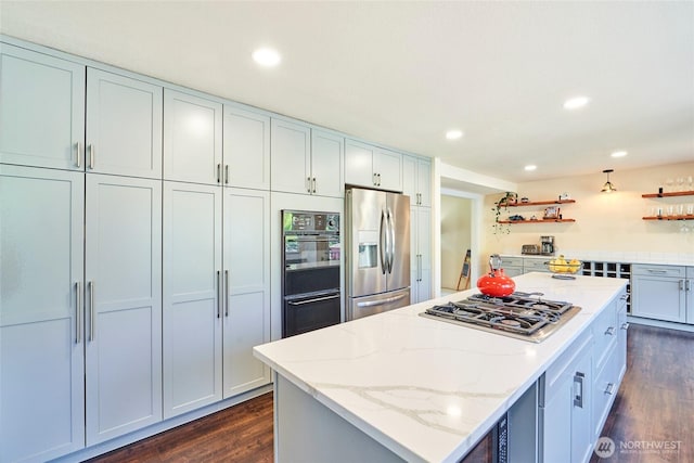 972 16th Ct, Mukilteo, WA 98275 - kitchen featuring dark wood-style floors, recessed lighting, stainless steel appliances, and open shelves