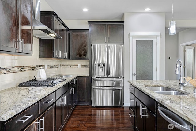 3804 193rd Pl SE, Bothell, WA 98012 - kitchen featuring a sink, stainless steel appliances, dark brown cabinets, and wall chimney exhaust hood