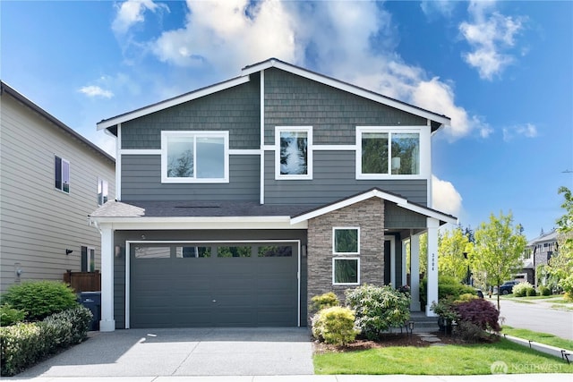 3804 193rd Pl SE, Bothell, WA 98012 - craftsman inspired home with an attached garage, driveway, and stone siding