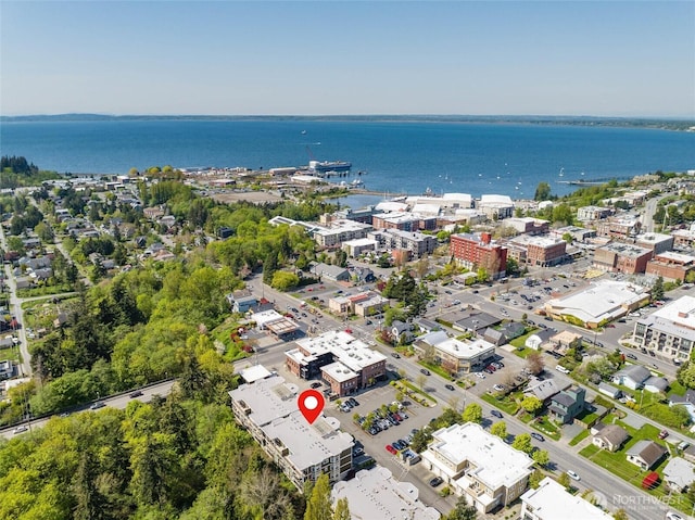 aerial view with a water view