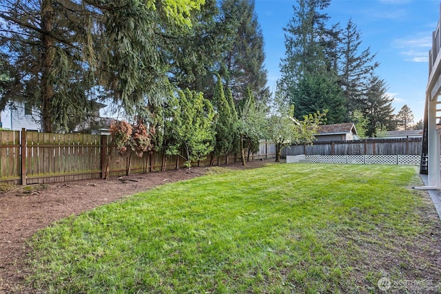 view of yard featuring a fenced backyard