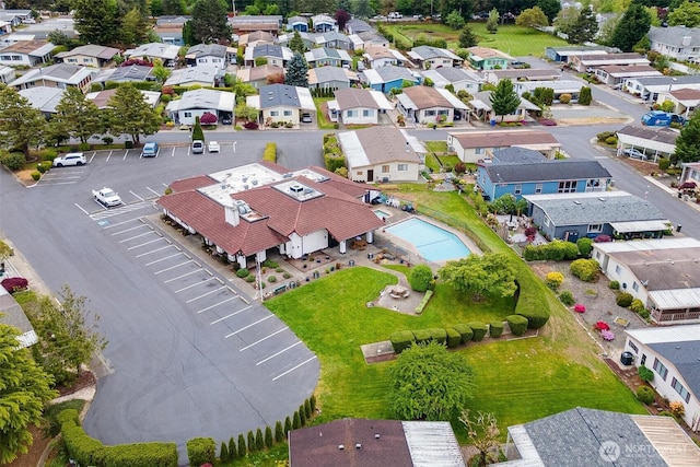 aerial perspective of suburban area with a pool area