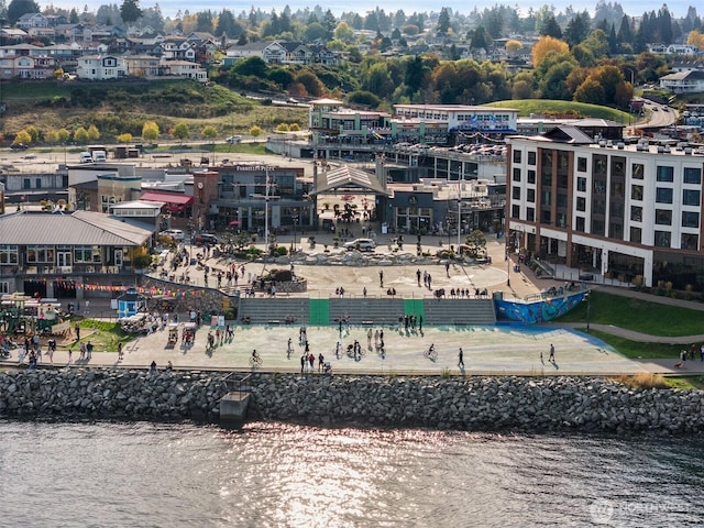 aerial view of a nearby body of water