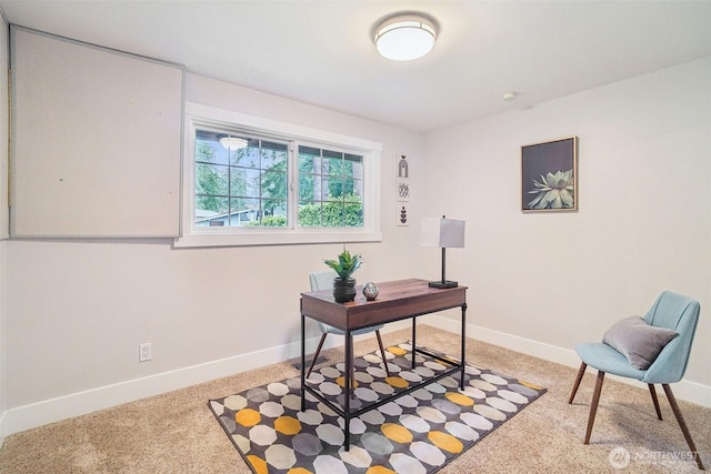 office area with baseboards and light colored carpet