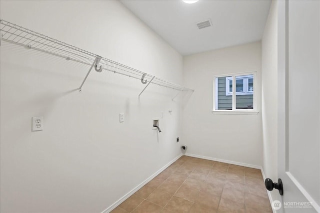 laundry area featuring laundry area, hookup for a washing machine, baseboards, hookup for an electric dryer, and visible vents