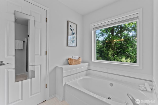 18431 Newport Dr, Arlington, WA 98223 - bathroom featuring a garden tub and baseboards
