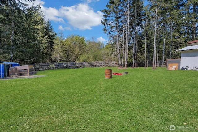 view of yard with a fenced backyard