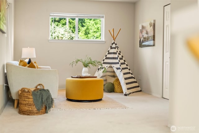 sitting room featuring baseboards and carpet