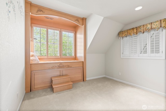 1208 N 20th Ave, Yakima, WA 98902 - additional living space featuring visible vents, carpet flooring, vaulted ceiling, and baseboards