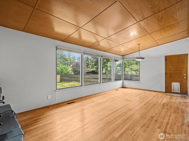 2909 SW 116th St, Burien, WA 98146 - unfurnished living room featuring lofted ceiling, wood finished floors, wooden ceiling, and healthy amount of natural light