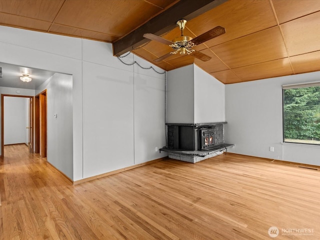 2909 SW 116th St, Burien, WA 98146 - unfurnished living room featuring wood finished floors, a ceiling fan, and wood ceiling