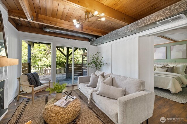 sunroom / solarium with beamed ceiling and visible vents