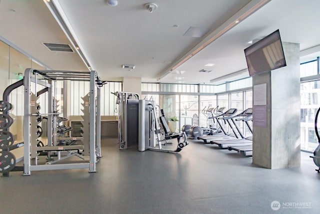 121 Stewart St Unit 905, Seattle, WA 98121 - workout area featuring expansive windows