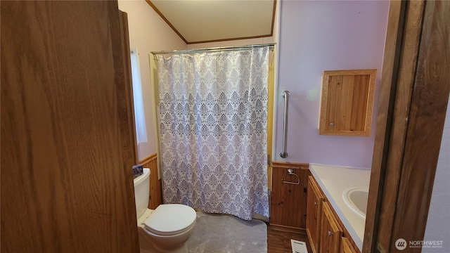 151 W Nikula Rd, Winlock, WA 98596 - bathroom with wood finished floors, toilet, curtained shower, vanity, and visible vents