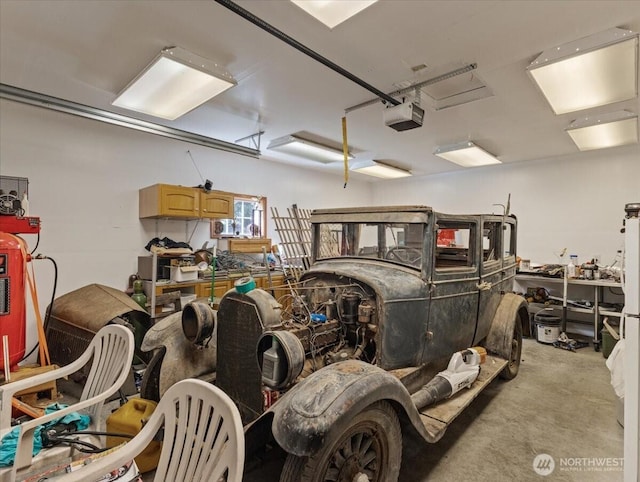 garage with a garage door opener