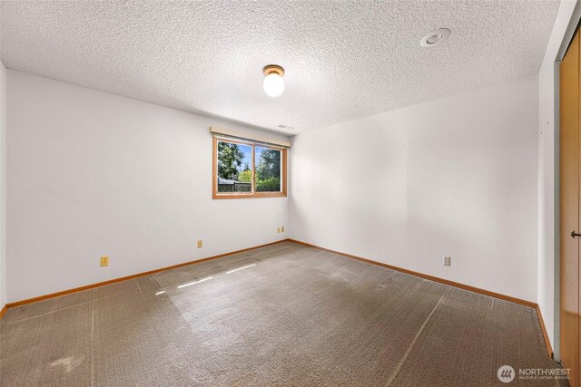 empty room featuring baseboards, carpet, and a textured ceiling
