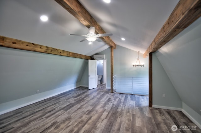 41 SE Wildcat Cove Rd, Shelton, WA 98584 - additional living space with an AC wall unit, dark wood-style floors, a ceiling fan, baseboards, and recessed lighting