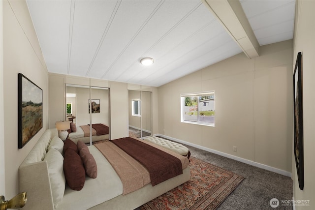 602 165th Street Ct E Unit 37, Spanaway, WA 98387 - carpeted bedroom featuring vaulted ceiling with beams and baseboards