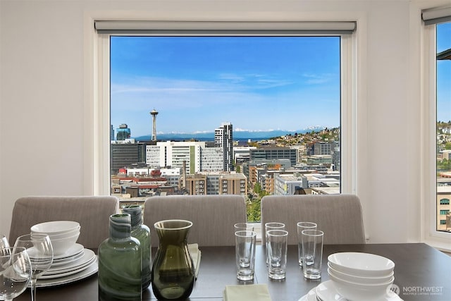 sitting room featuring a view of city