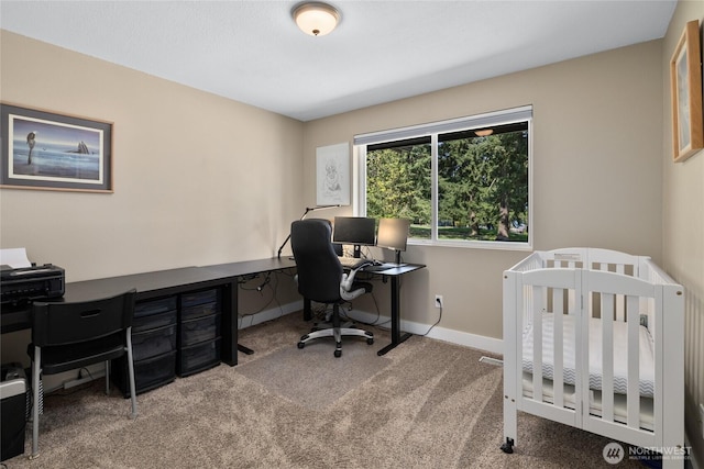 bedroom with baseboards and carpet