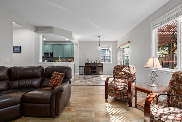 living room featuring light wood-style flooring