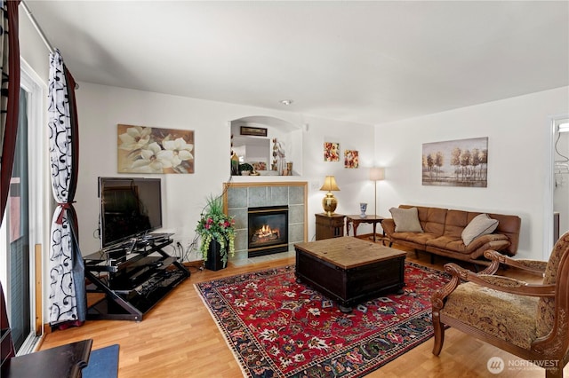 13103 SE 261st Pl, Kent, WA 98030 - living area with wood finished floors and a fireplace