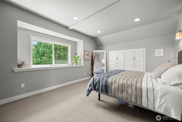 bedroom featuring baseboards, recessed lighting, carpet, and a closet