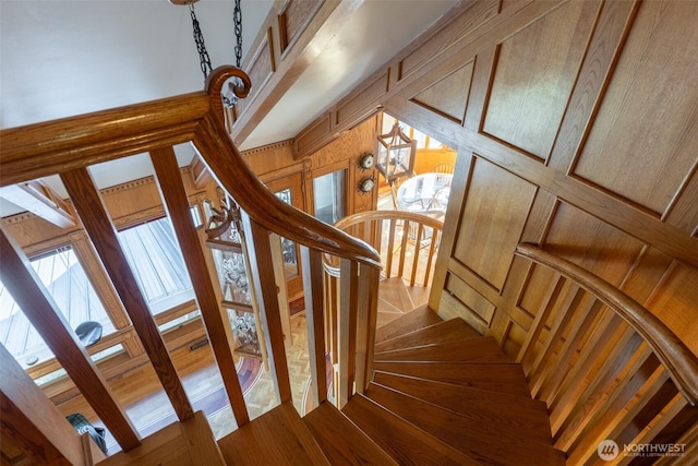 4385 Wildwood Ln, Anacortes, WA 98221 - staircase with a chandelier