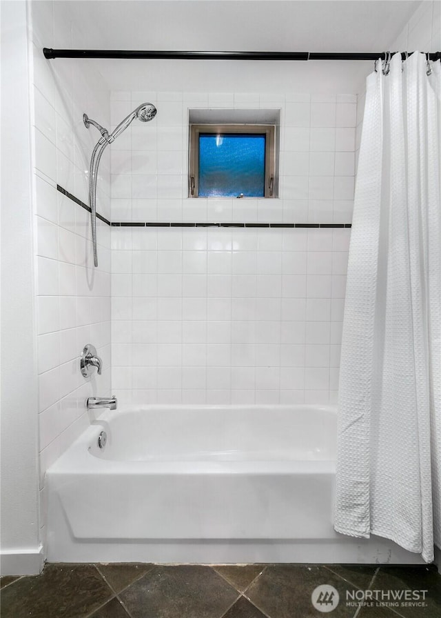full bathroom featuring shower / bathtub combination with curtain