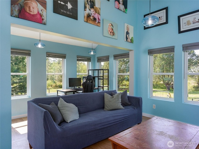 486 Wren Rd, Lopez Island, WA 98261 - living area with a high ceiling and a healthy amount of sunlight