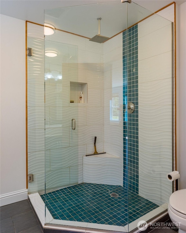 486 Wren Rd, Lopez Island, WA 98261 - full bath with toilet, a stall shower, and baseboards