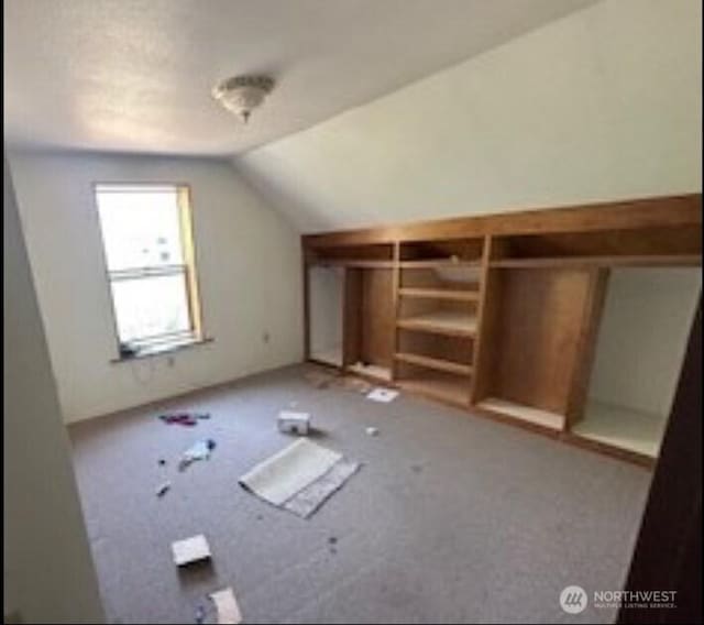 bonus room featuring carpet and vaulted ceiling