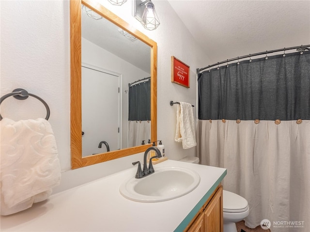 105 3rd St SW, Rock Island, WA 98850 - bathroom with vanity, toilet, and a textured ceiling