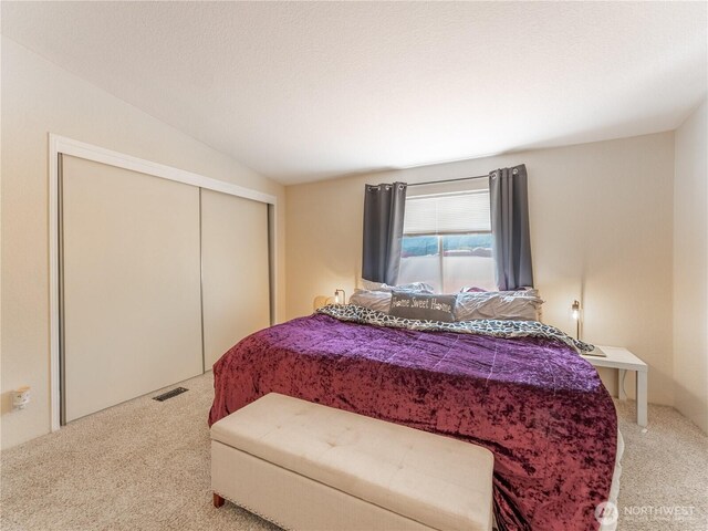 105 3rd St SW, Rock Island, WA 98850 - bedroom with carpet floors, visible vents, a closet, and lofted ceiling
