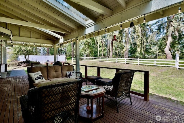 70 Shadow Trl, Sequim, WA 98382 - wooden terrace with a fenced backyard and outdoor lounge area
