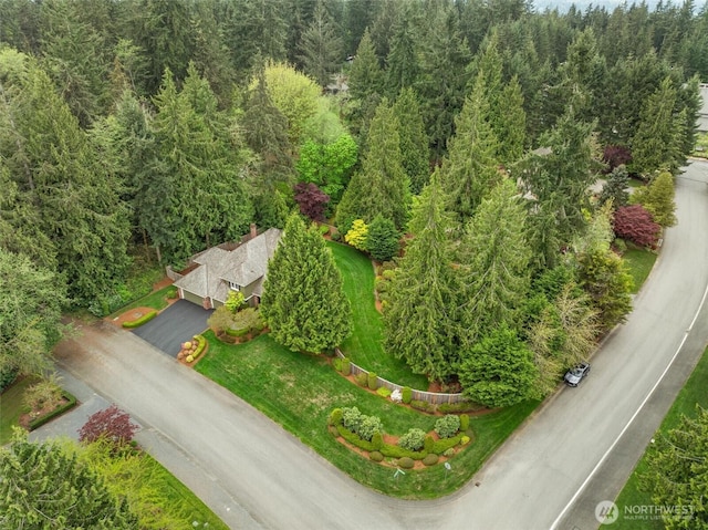 aerial view with a forest view