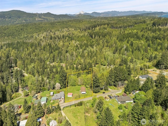 aerial view with a mountain view and a forest view