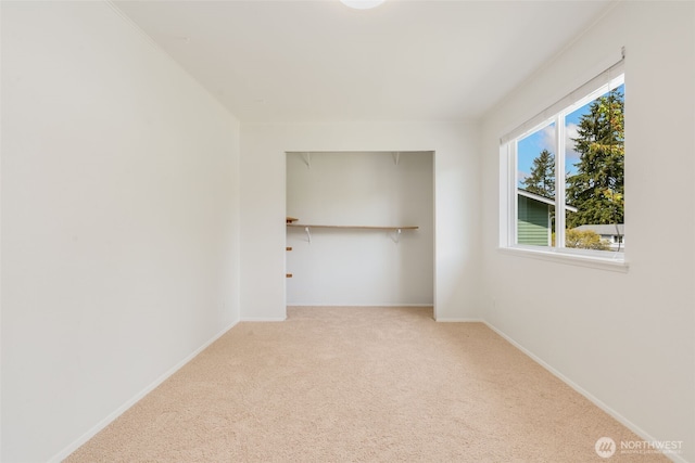 unfurnished bedroom with carpet flooring, baseboards, and a closet
