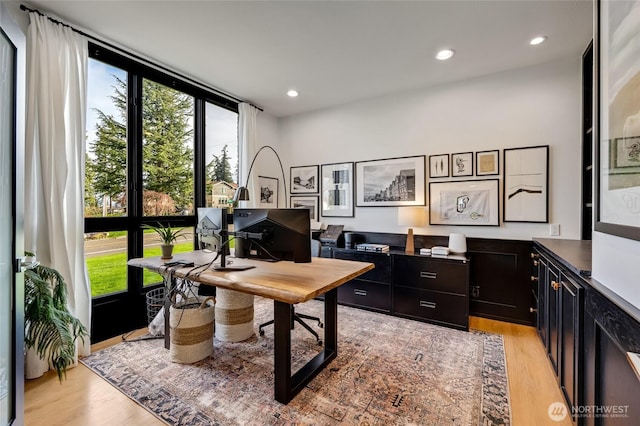 909 11th St, Mukilteo, WA 98275 - home office with recessed lighting, a wall of windows, and light wood-style flooring