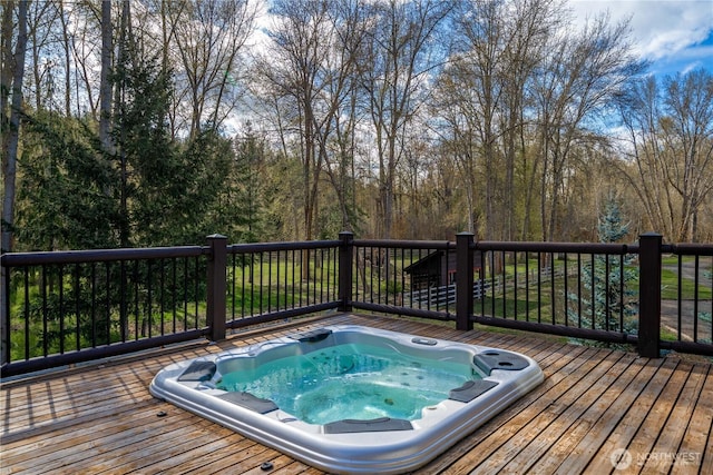 wooden terrace with hot tub deck surround
