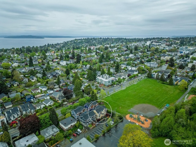 bird's eye view featuring a water view