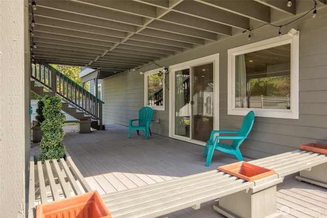 deck featuring stairs