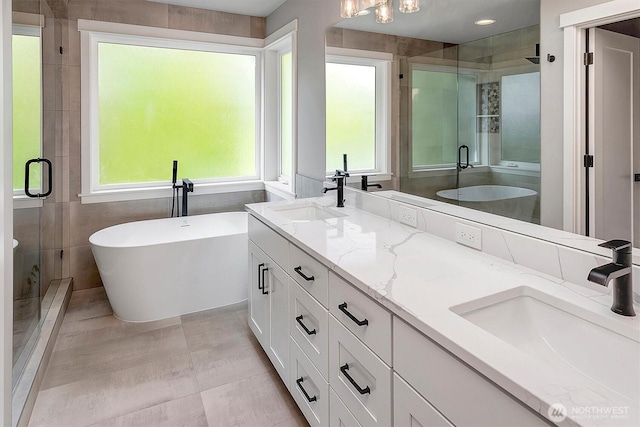 1343 211th Ave NE, Sammamish, WA 98074 - full bath featuring a shower stall, double vanity, and a soaking tub