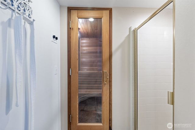 view of sauna