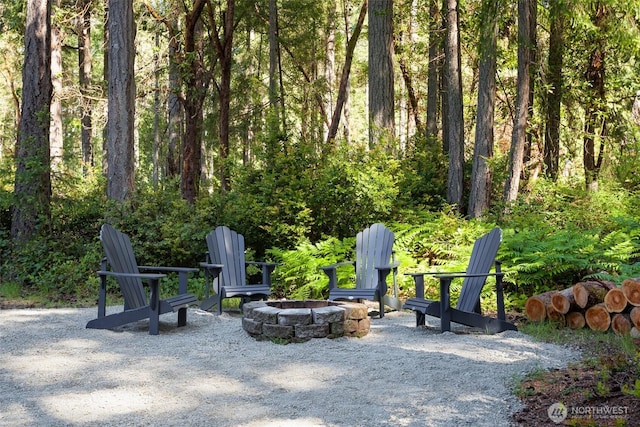 view of patio / terrace with a fire pit