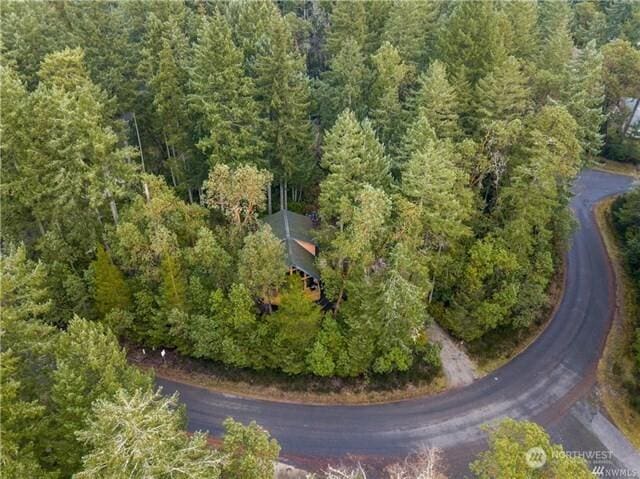 aerial view with a wooded view
